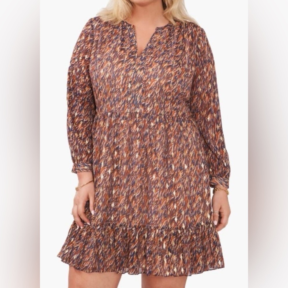 Vince Camuto Printed Long Sleeve Dress Women’s 2XL Brown Multi 38”